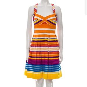 Calvin Klein Rainbow Striped Knee-Length Fit and Flare Dress
